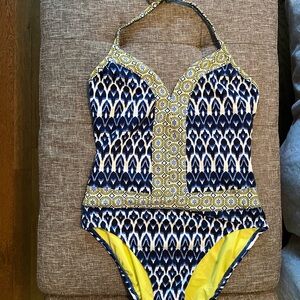 Bleu Rod Beattie Blue and Yellow Geometric One Piece